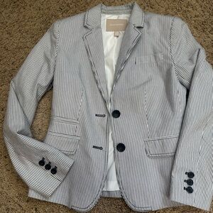 Banana Republic Navy and White Striped Blazer - 0 Petite!